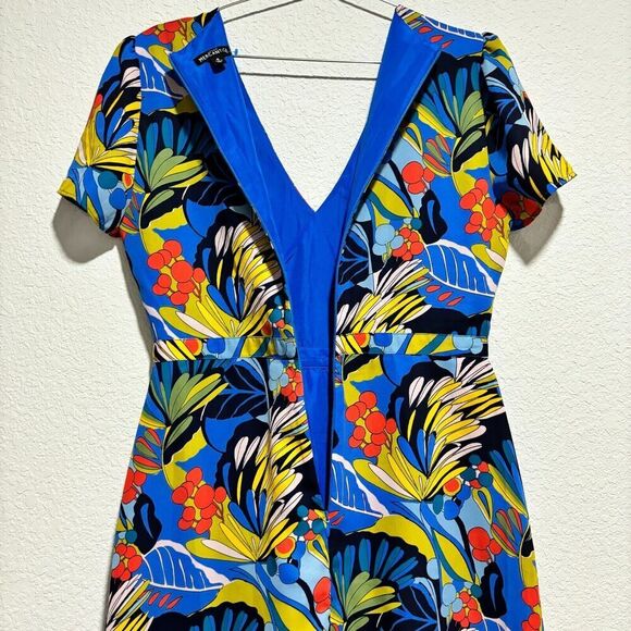 J Crew Mercantile A Line Faux Wrap Dress Blue 8 Colorful Floral Print Tropical - Picture 5 of 14